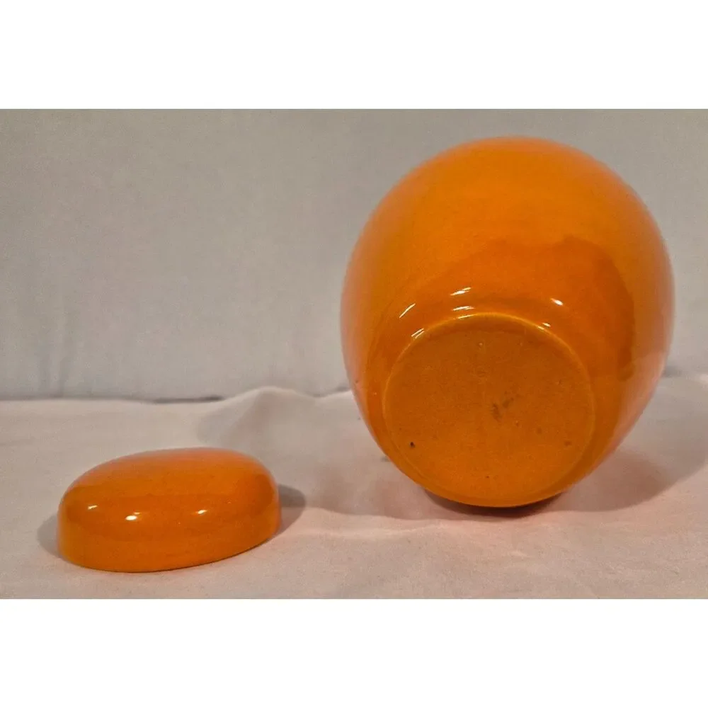 Vintage Orange Ginger Jar Glossy Ceramic Lidded Urn MCM Decor